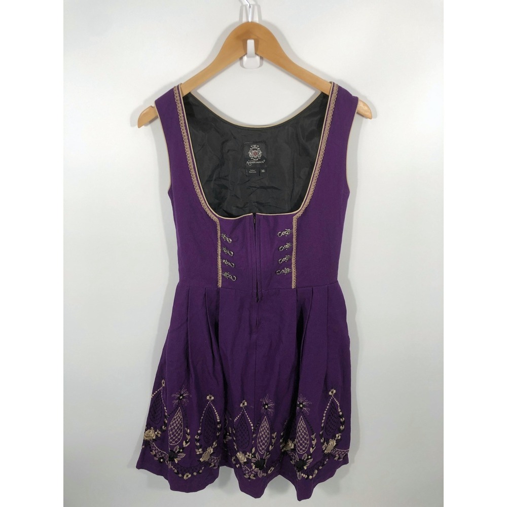 Almenrausch Dirndl Dress Women 36 Purple Embroidered Oktoberfest German Bavarian